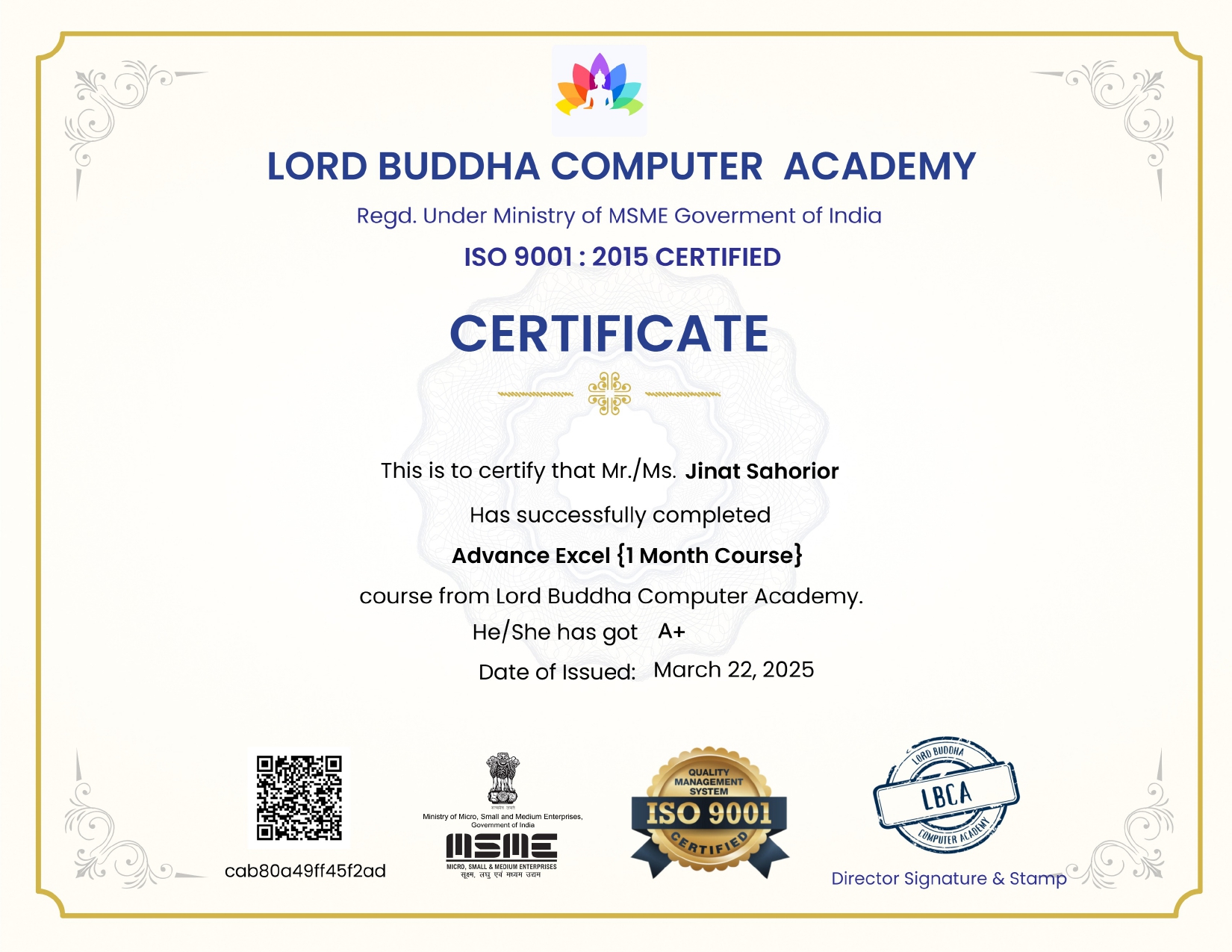 Certificate 1